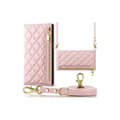 NODALA iPhone 14 ケース 手帳型 ショルダー付き 斜めがけ PUレザー 財布型カバー レディース用 おしゃれ 長さ調整可能 ロングストラップ カード収納 小銭入れ付き スタンド機能 耐衝撃 アイフォン14対応 ローズゴールド 1