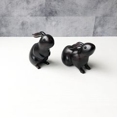 ウサギの置物 2体セット 木工 かわいい 伝統的 ナチュラル