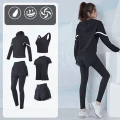 レディース スポーツウェア ヨガウェア 上下セット おしゃれ 5点セット スポーツ ウェア 伸縮性 吸汗速乾 ヨガ ランニング  ホットヨガ ジョガーパンツ トレーニング ランニング  jianku01