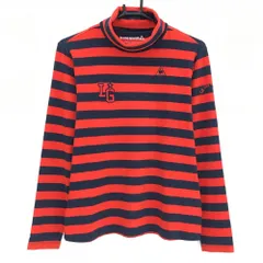 ルコックゴルフ 長袖タートルネックシャツ レッド×ネイビー ボーダー 表微起毛 ロゴ刺しゅう レディース LL ゴルフウェア le coq sportif