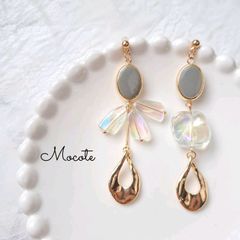 オーロラクリア グレー アシンメトリー ピアス/イヤリング