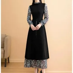 ワンピース 花柄 レディース 長袖 春 ロングワンピース 春 秋 きれいめ 春 秋 レイヤード 切替 切り替えワンピース 大きいサイズ  ロングワンピース ワンピ 花柄ワンピース 大人可愛い ロング丈 Aライン 着痩せxzzhang191