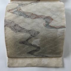 袋帯 秀品 夏帯 千鳥 霞 箔 クリーム 六通 正絹 【中古】