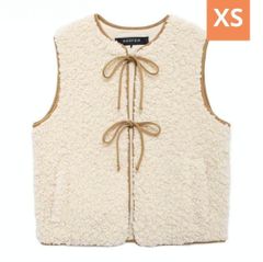【新品未使用】XS ボアベスト　リボン　ジレ　もこもこ　韓国　オルチャン①