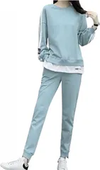 emptio エンプティオ 上下セット トレーニングウェア トップス レディース ジョガー ジョギング スエット(スカイブルー/ブルー,  L)