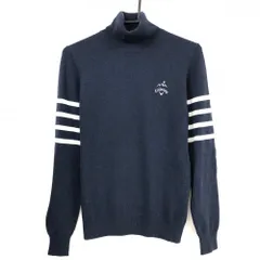 【超美品】キャロウェイ タートルネックセーター ネイビー×白 袖ラメ ニット ウール混 レディース M ゴルフウェア Callaway