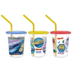 ストロー 付き タンブラー 230ml 3個 セット　プラレール 22　コップ カップ パーティー アウトドア 子供 こども キッズ フタ付き コップ 食洗機対応 