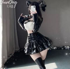 セクシー コスプレ サキュバス 女王様 へそ出し ニーハイ レザー ミニスカ ビスチェ 衣装 勝負下着 ハロウィン 仮装 イベント エロかっこいい
