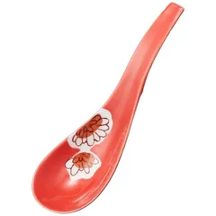 有田焼 田清窯 「 究極の レンゲ 」 ラーメン用 赤釉菊 直径約16cm れんげスプーン 蓮華 陶器 食洗機対応 日本製 R2001 0
