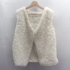 ◇ ⊇ me+em select ミームセレクト ファー ノースリーブ ベスト サイズF アイボリー レディース E  【1503060017302】