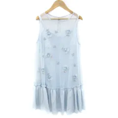 スナイデル SNIDEL チュールワンピース ひざ丈 ノースリーブ 花柄刺繍 ぺチワンピ付き F ライトブルー 水色 /YM12