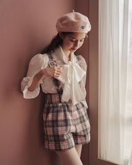 トリートユアセルフ トリート retro check salopette pants (pink)