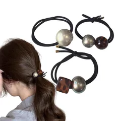【人気商品】高弾性 可愛い ポニーテール レディース 跡がつかない 髪ゴム おしゃれ 輪ゴム リングゴム 直径6cm 3個セット 大人 ヘアアクセ 少女 ヒョウ柄 べっ甲風 黑 髪飾りJP267 ヘアゴム パール shefun