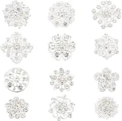 PH PandaHall 12種 ブローチ ラインストーン 花 レディース 花輪 コサージ おしゃれ ボタン レトロ 合金製バッジ 七五三 母の日 プレゼント 卒業式 入学式 結婚式 入園式 白色( ホワイト)