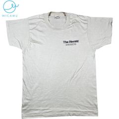 ヴィンテージTシャツ SCREEN STARS USA製 シングルステッチ L 90s BEIGE ヘラルド 新聞社 企業物 レア 古着