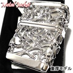 ZIPPO ライター 超重厚 メタルジャケット シルバー ジッポ デビル ニッケル鏡面仕上げ 豪華 彫刻デザイン 4面加工 銀 メンズ アクセサリー かっこいい プレゼント ギフト