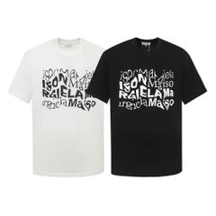 Maison Margiela メゾン マルジェラ Tシャツ プリント コットン シャツ 半袖 ゆったり オーバーサイズ ブラック ホワイト S M L XL