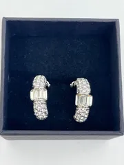 K【値下げ中】シルバー フープ イヤリング ダイアモンド ダイヤ 石付き 控えめ 大人 シンプル 高級感 おしゃれ お出かけ