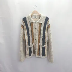 ◇ ⊇ MONO-MART モノマート ストライプ柄 長袖 ニットカーディガン サイズF ベージュ系 レディース メンズ E  【1502180050152】