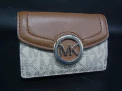 MICHAEL KORS マイケルコース レザー MK柄 三つ折り 財布 ウォレット 札入れ 小銭入れ アイボリー系×ブラウン系 DJ6704