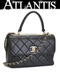シャネル CHANEL トレンディCC マトラッセ トップハンドル 2WAYバッグ ラムスキン 黒 【71922】