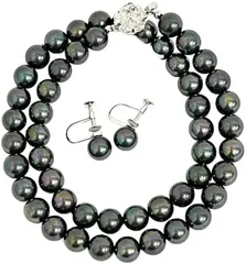 アリスフローラパール 冠婚葬祭用８mm 高級貝 ネックレス＆イヤリング セット タヒチブラック kai8mm-tbe