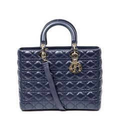 DIOR ディオール ラージ レディ ディオール フラップ ネイビー カナージュラムスキンレザー AB