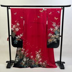 中振袖 振袖 正絹 中古品 赤 赤色 3S293 HZYA011