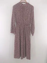 ◇ Ray Cassin 総柄 バンドカラー 長袖 膝下丈 ワンピース サイズF ベージュ系 ボルドー系 ブルー系 レディース E  【1305300010810】