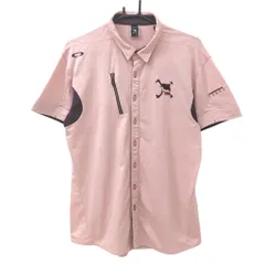 【美品】オークリー 半袖シャツ ピンク×ボルドー 地模様 ティー装着可 スカル メンズ L ゴルフウェア Oakley
