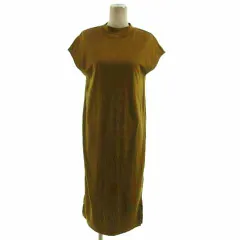 グリーンレーベルリラクシング ユナイテッドアローズ green label relaxing ワンピース ハイネック フレンチスリーブ ロング丈 裾スリット コットン混 ブラウン系 カーキブラウン