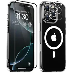 iPhone 16 Pro ケース クリア Magsafe対応 カメラレンズ保護付き アイフォン16Pro ケース マグネット搭載 米軍MIL規格 耐衝撃 ストラップホール付き 耐久性 黄変防止 いphone16 pro ケース ワイヤレス充電対応 あいほ 0