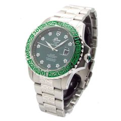 ダンクラーク メンズ ソーラー 腕時計 ハワイアンジュエリー Pacific Hawaii 貫禄のケース43mm 電池交換不要 日本製ムーブメント搭載 200Mダイバー スワロフスキー１０P グリーン文字盤 ベルト調整工具プレゼント