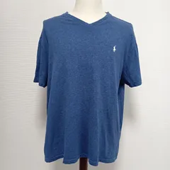 RALPH LAUREN ラルフローレン　半袖Tシャツ　ロゴ刺繍　サイズXL　青系　Vネック 海外古着