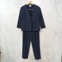 THE SUIT COMPANY she ザスーツカンパニーシー スーツ セットアップ ジャケット Vカラー テーパード パンツ オフィスカジュアル ビジネス ネイビー Sサイズ 〇□☆