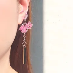 推し活 アクセサリー 概念グッズ イヤーカフ イヤカフ 痛くない おしゃれ 大ぶり レディース 【 星夜桜 銀ビラ ピンク 】