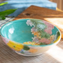 日本製　ゆずりは工房 彩優花　おしゃれ鉢 瀬戸焼 和食器 ケーキ・デザート サラダ 楕円鉢 手描き 花柄 プレゼント 贈り物