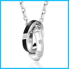 【人気商品】ダブルリング サージカル チェーンネックレス ステンレス ペアネックレス ペンダントトップ 男女兼用 シルバー メンズ ブラック 金属アレルギー対応 リングネックレス 誕生日 記念日 KRKC&CO プレゼント