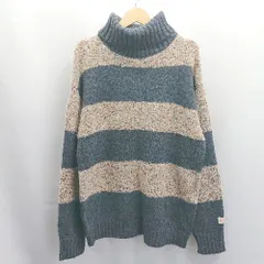 ◇ ⊇ Java ジャバ ミドルゲージ ボーダー柄 タートルネック 長袖 ニット サイズXL ネイビー グレージュ レディース E  【1503310011579】