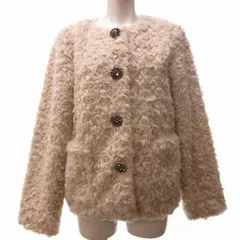 ケイトスペード KATE SPADE ノーカラージャケット ファージャケット ビジューボタン 総裏 ベージュ S IBO65のサムネイル