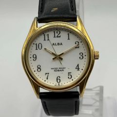 【✨定価10,000円✨】ALBA  V501-0EN0 メンズ　レディース　ユニセックス　アルバ　SEIKO セイコー　watch ウォッチ　時計　金色　ゴールド　金　GOLD 革バンド　おしゃれ　かわいい　10BAR Water アンティーク　ヴィンテージ
