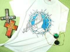 茨の冠 ロサリオと祈りの手のＴシャツ【土日も発送】キリスト教Ｔシャツ 十字架のTシャツ ミサ ジーザス&聖母マリアＴシャツ【送料無料 ラッピング無料】