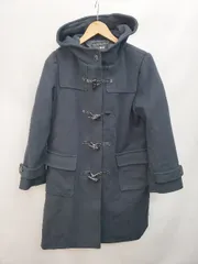 ◇ HusHusH ハッシュアッシュ フード ロング シンプル ジップアップ 長袖 ダッフルコート サイズL ネイビー レディース P  【1403110010669】のサムネイル