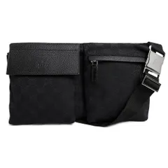 グッチ クロスボディ ウエストバッグ ボディバッグ 斜め掛け GGキャンバス レザー ブラック 黒 28566 GUCCI