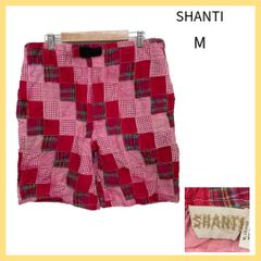 M SHANTI シャンティ パッチワーク風 ショートパンツ ハーフパンツ 半パン レッド×ピンク Mサイズ 春夏 デザインボトム チェック柄 KKB2-31