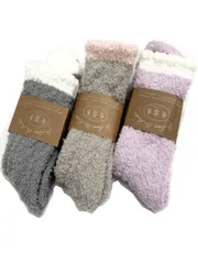 [ネクストグランツ] もこもこ 靴下 ルーム ソックス レディース 無地 人気 可愛い あったかい 毛糸 ふわもこ 厚い 冷え性 保温 着圧 厚手 ゆったり あったか パステル ボーダー 秋 冬 バレンタイン 卒業(B  [B　3足組] [Free Size]