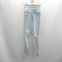 ◇ Θ rienda リエンダ ハイウエスト ダメージ加工 スキニー デニムパンツ サイズ24 ライトブルー系 レディース E  【1410290058480】