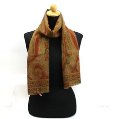 エトロ 長方形 ストール ショール レッド×グリーン ペイズリー柄 中古