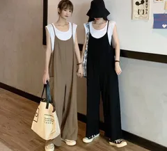 サロペット オールインワン レディース オーバーオール 綿麻 無地 ロング丈 マキシ丈 薄手 ガウチョパンツ ワイドパンツ 春夏秋 オシャレ chaoliu146