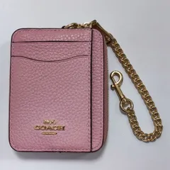 美品★COACH ジップカードケース 6303 ピンク パスケース コインケース チェーン